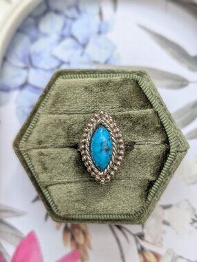 Boho Style Vintage Faux Turquoise Ring, Adjustable size 6.5